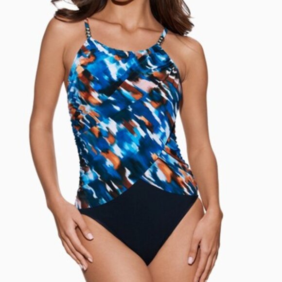 Magicsuit by Miraclesuit Lisa Chic Mystique Swimsuit 1-PC Black & Blue Size 16 - Picture 1 of 8